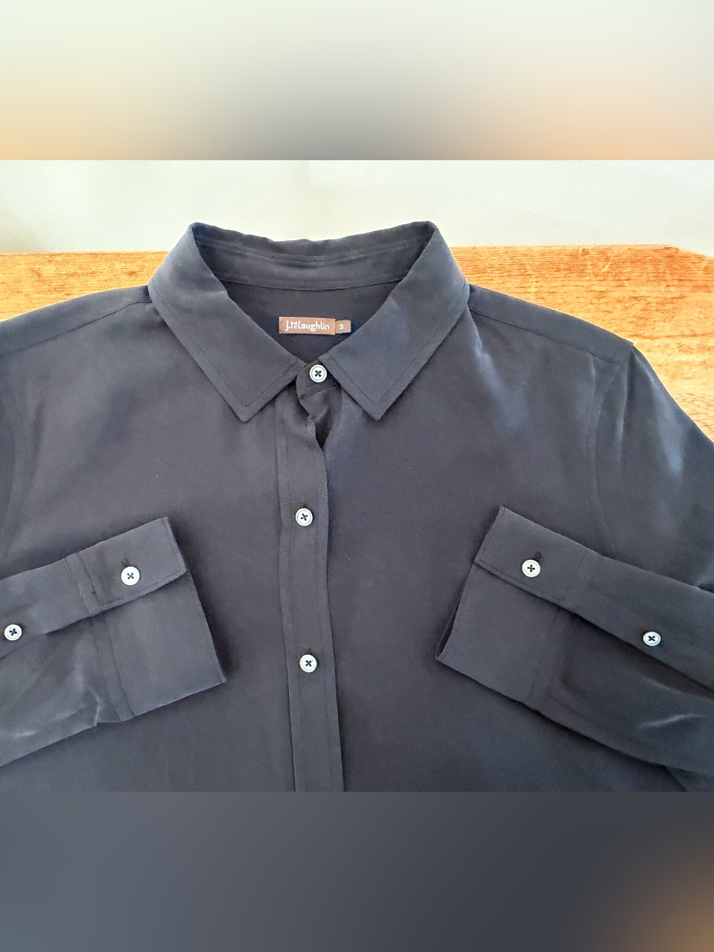 J.Mclaughlin Black 100% Silk Blouse Button Up Shirt Long Sleeve Women’s S